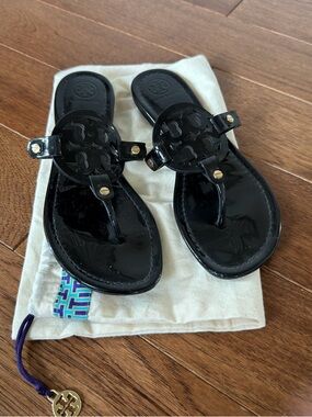Tory Burch Black Patent Miller Thong Sandals